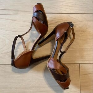 Brown Two-Tone Strappy Heels